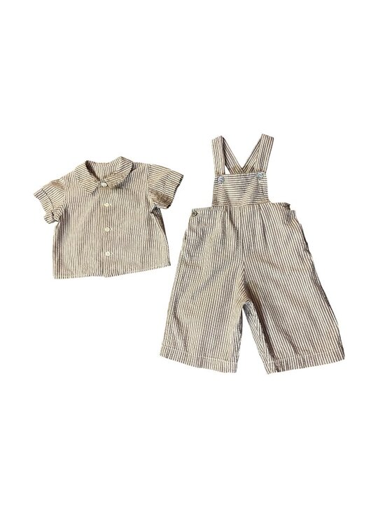 Handmade Other - Vintage Handmade Baby Boy 6/9 Mo? Outfit Overalls Shirt Striped Set Used